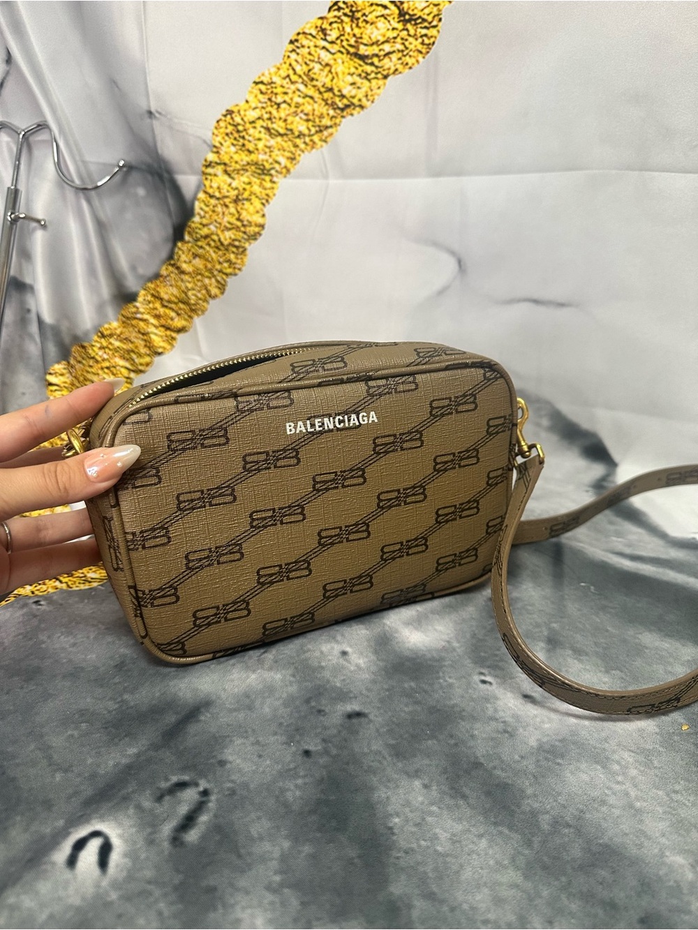 Balenciaga Brown Logo Pattern Crossbody Bag
